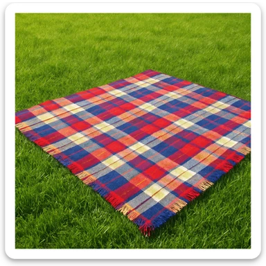 Green grass with a plaid blanket on it sticker