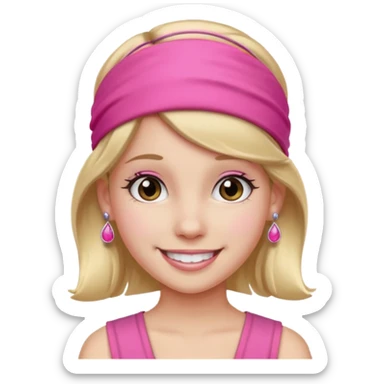 Fashion girl with pink headband and earrings, half body sticker