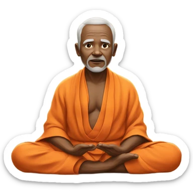 an old yogi with a peaceful and meditative expression. The character should be wearing an orange robe, symbolizing traditional yogic attire. The yogi can be sitting in a lotus position sticker