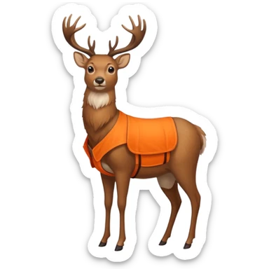 crea un venado de cuerpo completo que lleve un chaleco color naranja y que el chaleco lleve en el lado izquierdo el nombre de (telamon) sticker