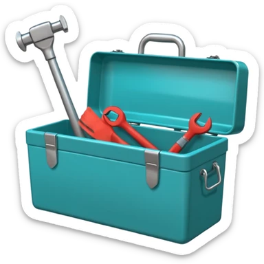 turquoise toolbox for plumber with wrench, plunger, and gloves sticker