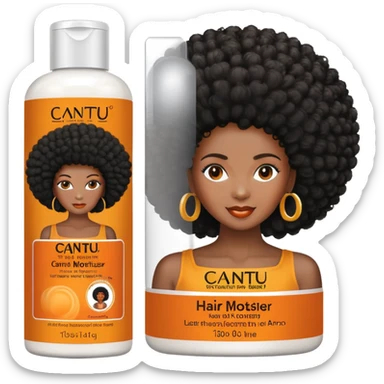 Bottle of Cantu Hair Moisturiser. The label on the bottle should have a picture of a black woman with afro. sticker