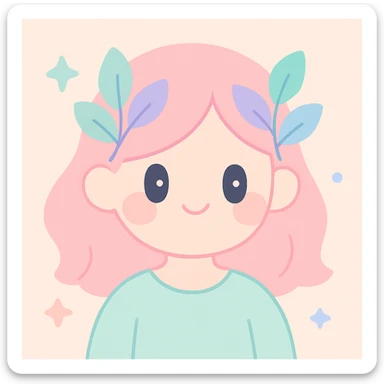 a whimsical style girl with leaves in her hair, soft colors, dreamy atmosphere sticker