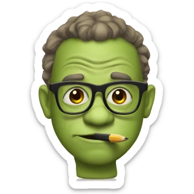 Ogre holding a pencil with nerd glasses  sticker