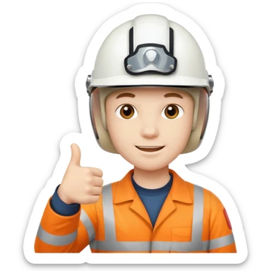 Cara de una persona con casco blanco cun pulgar arriba sticker
