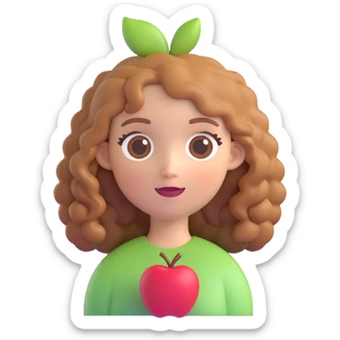 white girl with light brown curly hair, 3D Apple emoji style sticker