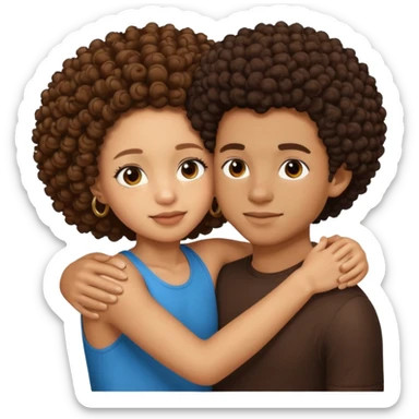 A lightskin with afro boy and brown skin girl with curls hug sticker