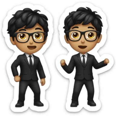 short black hair kid with black blazer and glasses doing the floss dance sticker