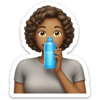 woman drinking from water bottle bigger than her sticker