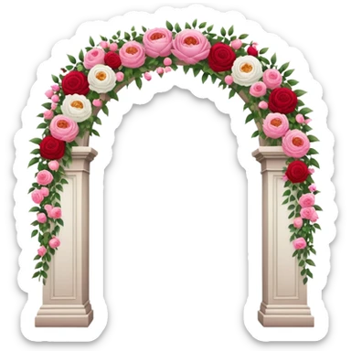 White tall archway with romantic pink and red flowers  sticker