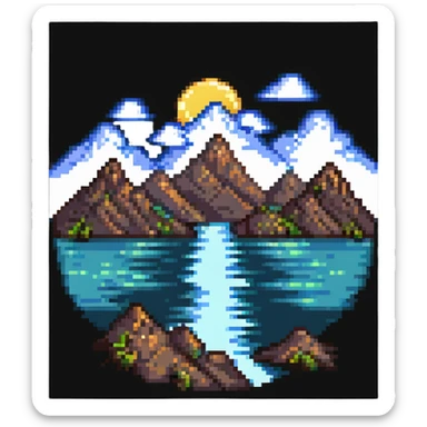 mountains with sea and clouds sticker