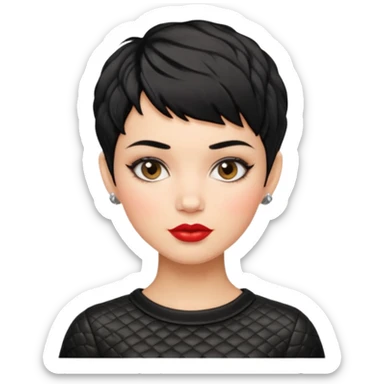 woman pixie cut textured black hair shiny lips and dimpled  sticker