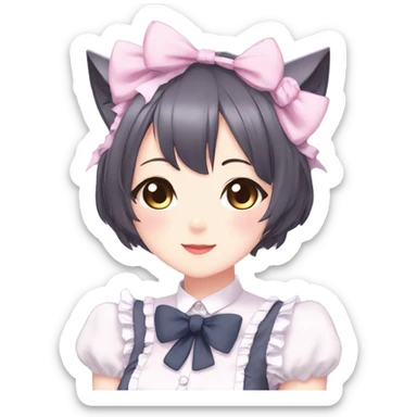 Gorgeous anime style catgirl with blushing face with maid outfit bow tie idol model kawaiicore pearly petite simplistic aesthetic trending style sticker