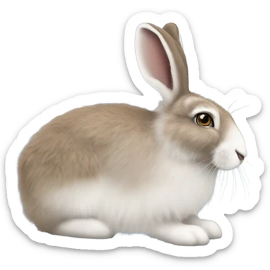 snowshoe hare very fluffy, no legs. laying down, side view, blue eyes sticker