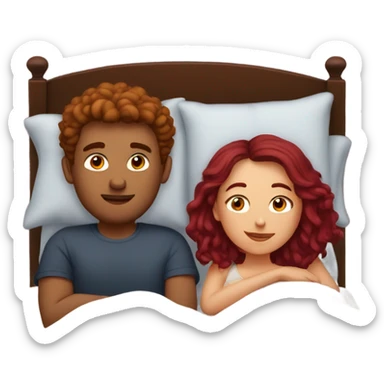 Burgundy haired girl and boyfriend cuddling in bed sticker