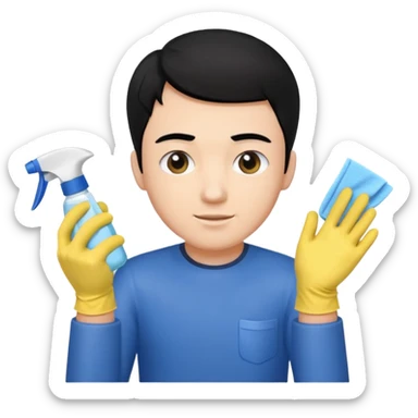 BLACK HAIR LIGHT SKIN MAN cleaning the toilet sticker