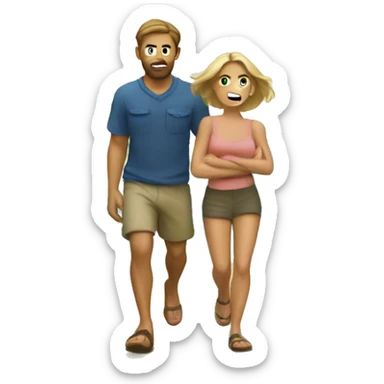 Caucasian couple sneaking away to an island  sticker