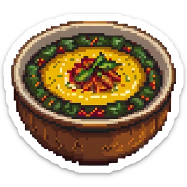pixel art bowl of chutney with spices sticker