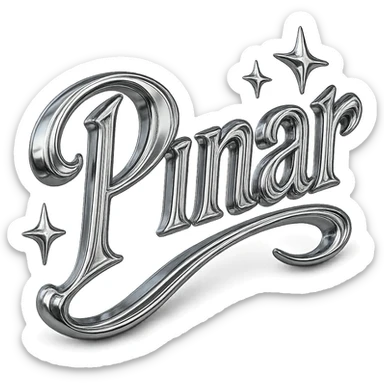 Write "Pınar" in this style, try majesty fonts. Add two or three stars around it so that it looks like this but it has a hand-drawn shape. sticker