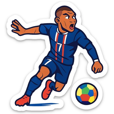 dynamic pose of Kylian Mbappé in soccer uniform sticker