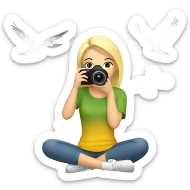 Blonde Girl sitting down with camera taking pictures of birds sticker
