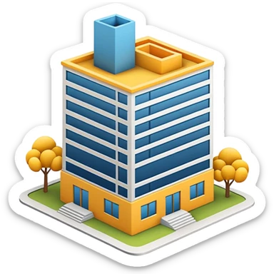 Emoji-style illustration of a BIM model (3D building model), flat vector look, bold outlines, minimal details, no background sticker