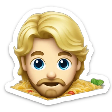 Blond blue eyes Developer with beard and ramen in box sticker