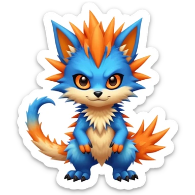 Vibrant colorful-gradient anime-styled edgy cool badass cute random Fakémon-creature, with random markings, full body sticker