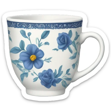 Floral navy blue tea cup  sticker