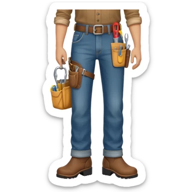 lower half of a male farmer showing jeans, boots, and a tool belt, emoji style sticker