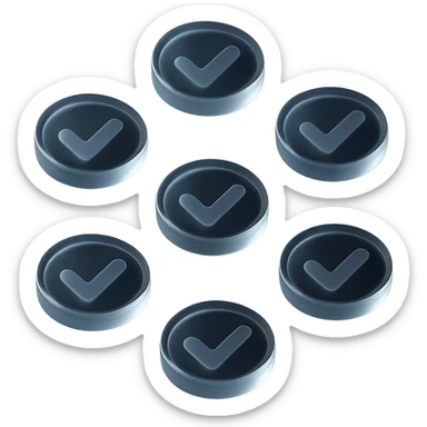 Create a dark grey circle with a darker grey tick with soft shadow and subtle 3D effect. Keep the background transparent. sticker