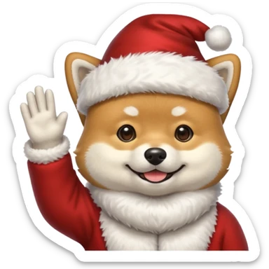shiba inu wearing santa hat with grey beard like santa waving hi sticker