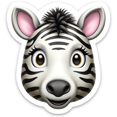 Cinematic Cute Zebra Portrait Emoji, Head tilted playfully and inquisitively, featuring a glossy, intricately striped Fur of black and white with round, sparkling eyes filled with curious wonder, Simplified yet irresistibly adorable features, highly detailed, glowing with a warm, friendly glow, high shine, affectionate and spirited, stylized with a touch of savannah whimsy, bright and endearing, soft glowing outline, capturing the essence of a mischievous yet loving zebra, so playful it feels like it could prance out of the screen and into your arms! sticker