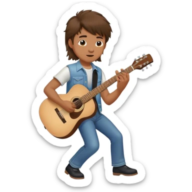 boy with mullet brown hair and playing a guitar sticker