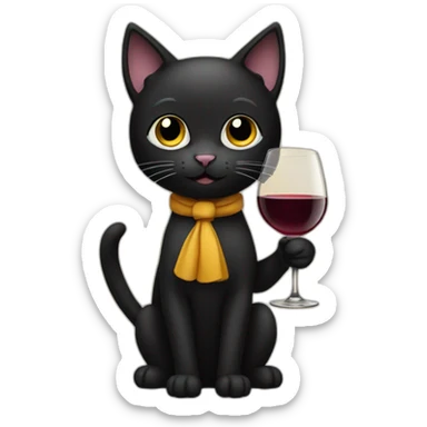 black cat holding a wine glass sticker