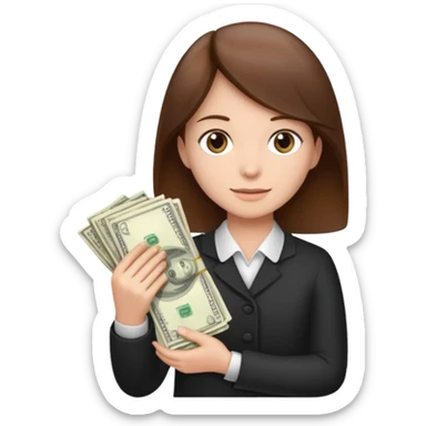 brown hair person who holds money sticker