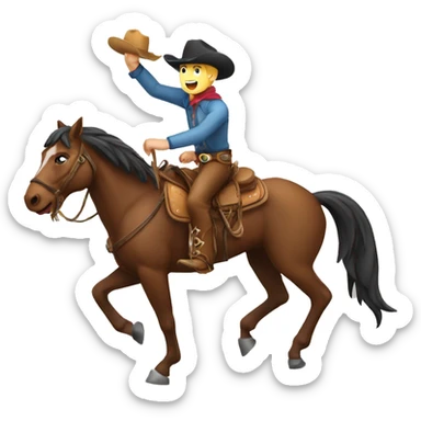 Caucasian Cowboy riding horse happy cheering sticker