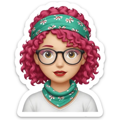 girl with curly  peppermint hair and bandana and glassess sticker