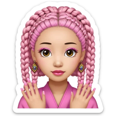 Une chinoise en Corée-du-Sud avec des faux ongles roses et des faux cils et des tresses africaines sticker