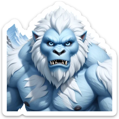 Cinematic Realistic WoW Yeti Portrait, depicted as a majestic, colossal creature of the frozen wilds, with thick, shaggy fur in pristine icy white and subtle pale blue highlights. His powerful, muscular frame and piercing ice-blue eyes exude ancient wisdom and raw strength. Rendered with lifelike texture and natural frosty lighting, high shine, noble and imposing, capturing the essence of a legendary yeti guardian. sticker