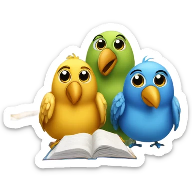 three birds in a school studying but only one of them learning sticker