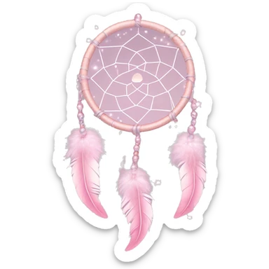 Pastel Pink Dreamcatcher "A pastel pink dreamcatcher with glowing, soft feathers and shimmering beads, surrounded by tiny floating sparkles." sticker
