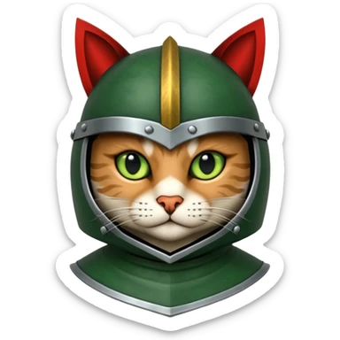 Crea un gato atigrado con armadura y casco medieval  sticker