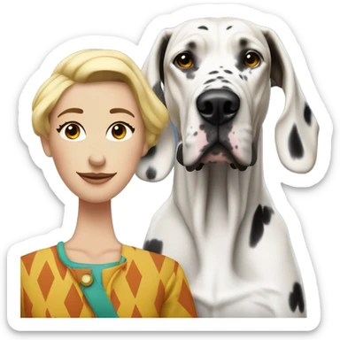 Harlequin Great Dane with blonde woman with long hair sticker
