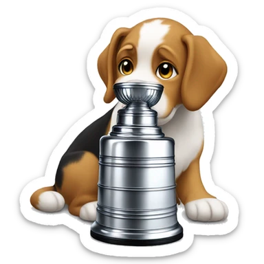 A Stanley cup being used by a dog sticker