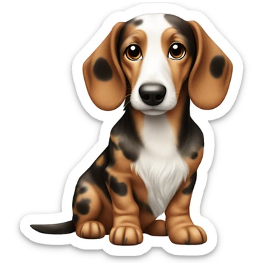Generate an emoji of a dog of the Dachshund Longhair breed with a spotted color showing a like  sticker