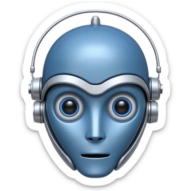 tête de robot cosmonaute bleu et blanc avec une antenne et des yeux fermés sticker