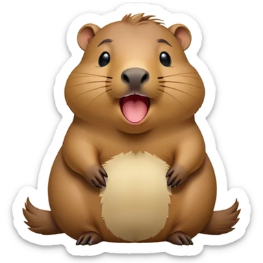 Cinematic Cute Yawning Capybara Portrait Emoji, Head tilted slightly with a dramatic, wide-open yawn, showcasing a plush, rounded body with drowsy, half-closed eyes and a relaxed expression, Simplified yet irresistibly adorable features, highly detailed, glowing with a soft, cozy natural glow, high shine, relaxed yet expressive, stylized with a dash of whimsical charm, soft glowing outline, capturing the essence of a drowsy yet affectionate guardian that seems ready to stretch out for a nap! sticker