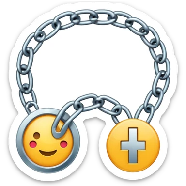 A modern cartoon-style emoji of a broken chain forming a simple checkmark shape, flat design, vibrant but clean, freeform symbol for social media sticker
