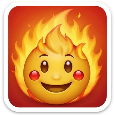 simple smiling yellow emoji with fire behind the face not on them sticker